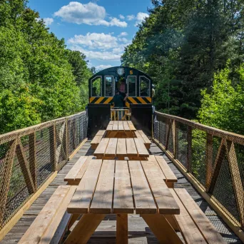 a train traveling over a bridge