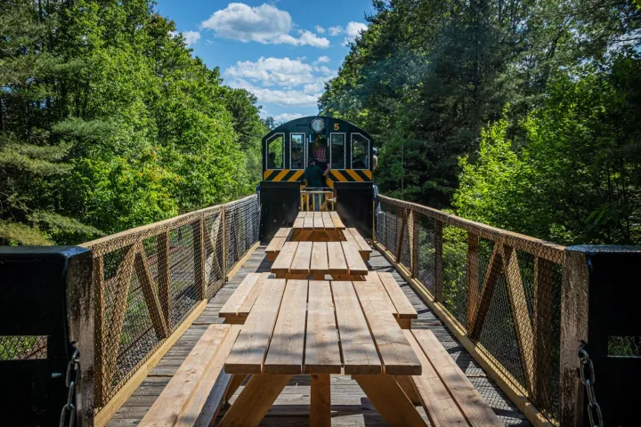 a train traveling over a bridge