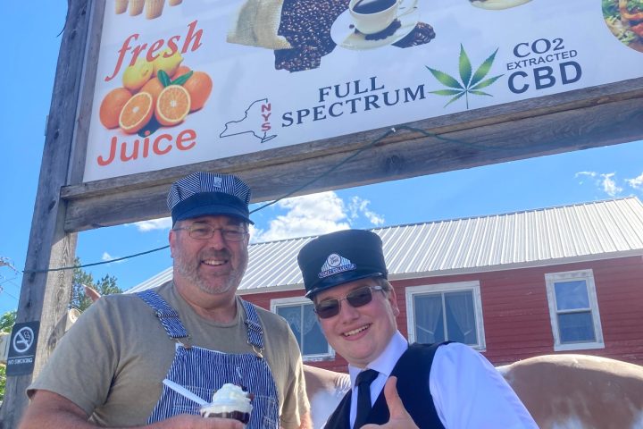 a man holding a sign