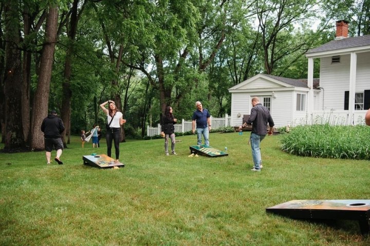 a group of people in a park