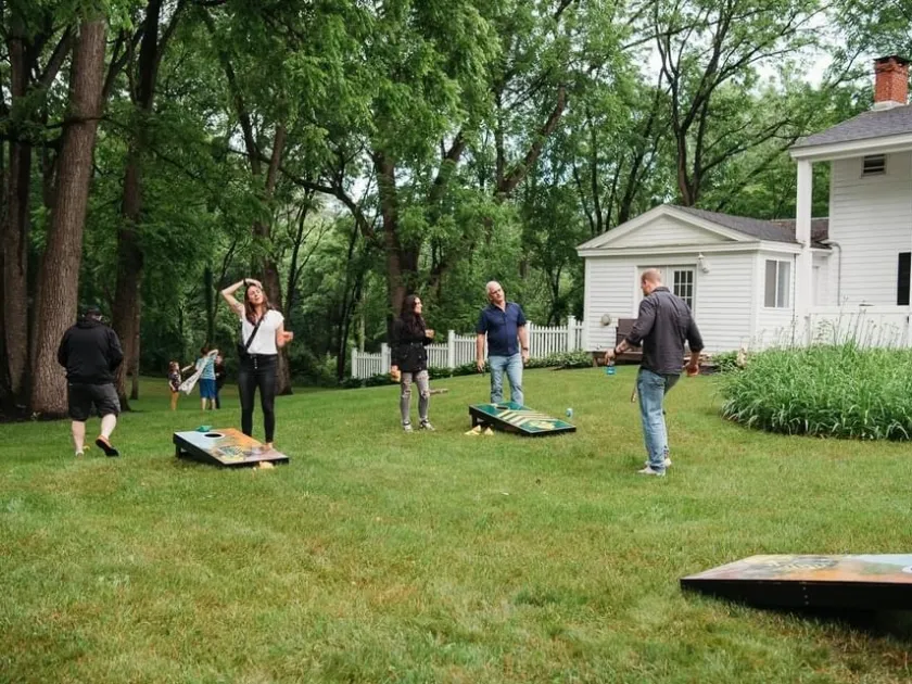 a group of people in a park